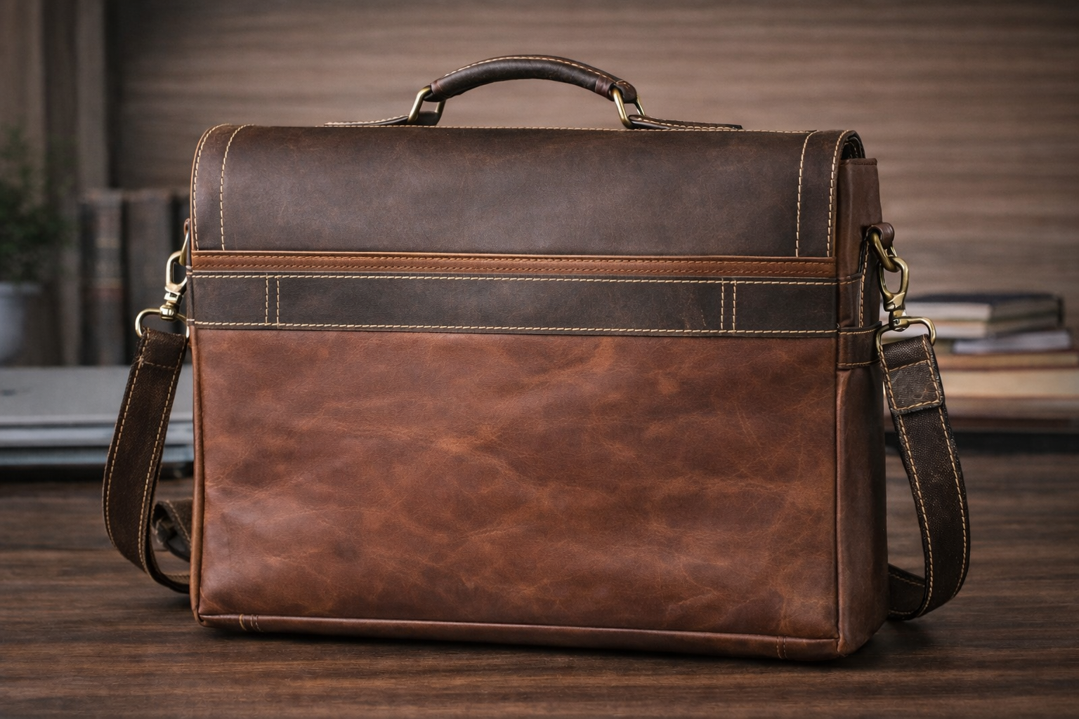 TrueBridge Contractor Office Brown/Tan Leather Laptop Bag for Professionals