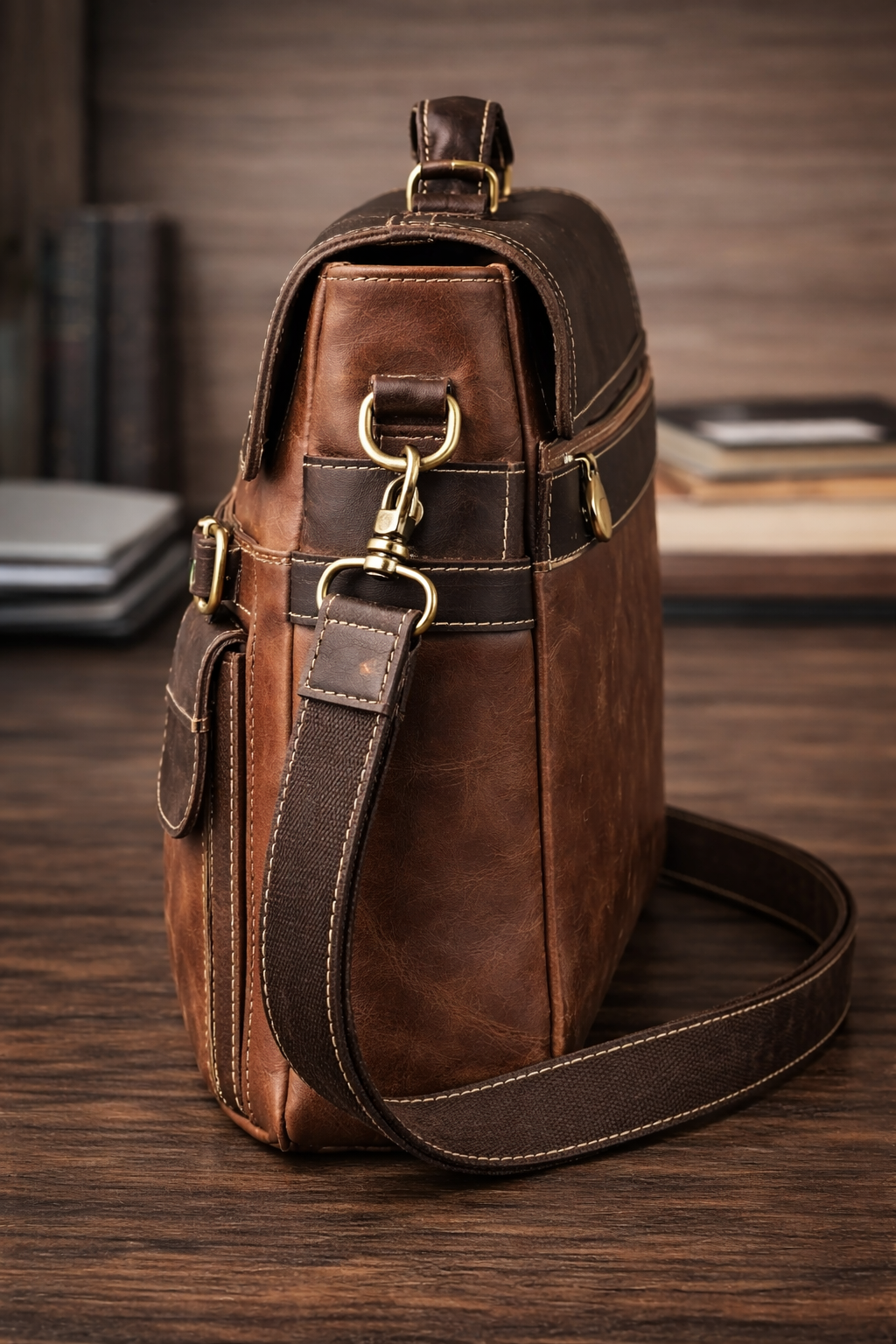 TrueBridge Contractor Office Brown/Tan Leather Laptop Bag for Professionals